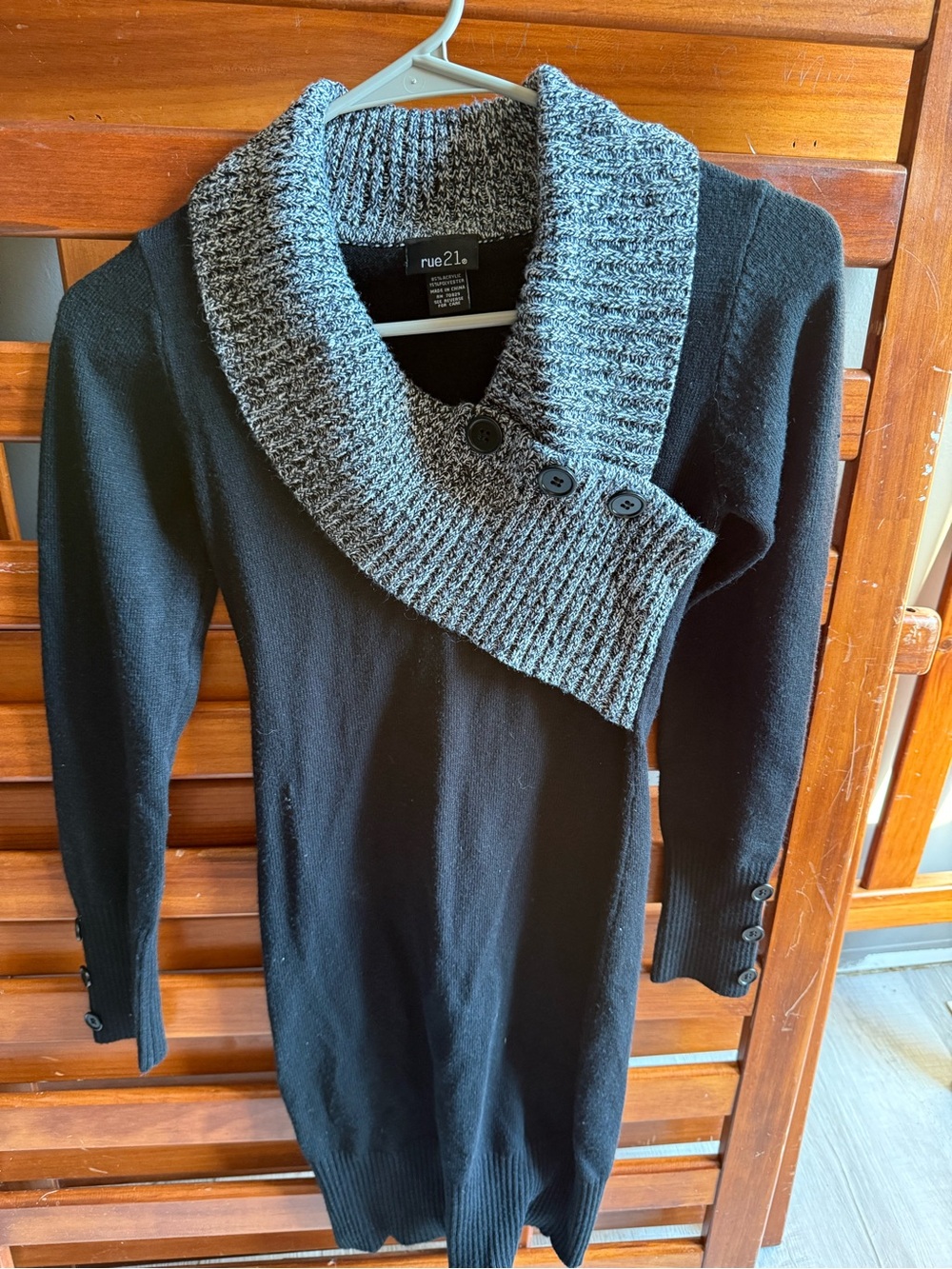 rue21 Black Sweater Dress with Gray Ribbed Shawl Collar